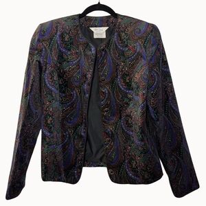 Vintage TanJay Velvet Button Down Jacket with Shoulder Pads